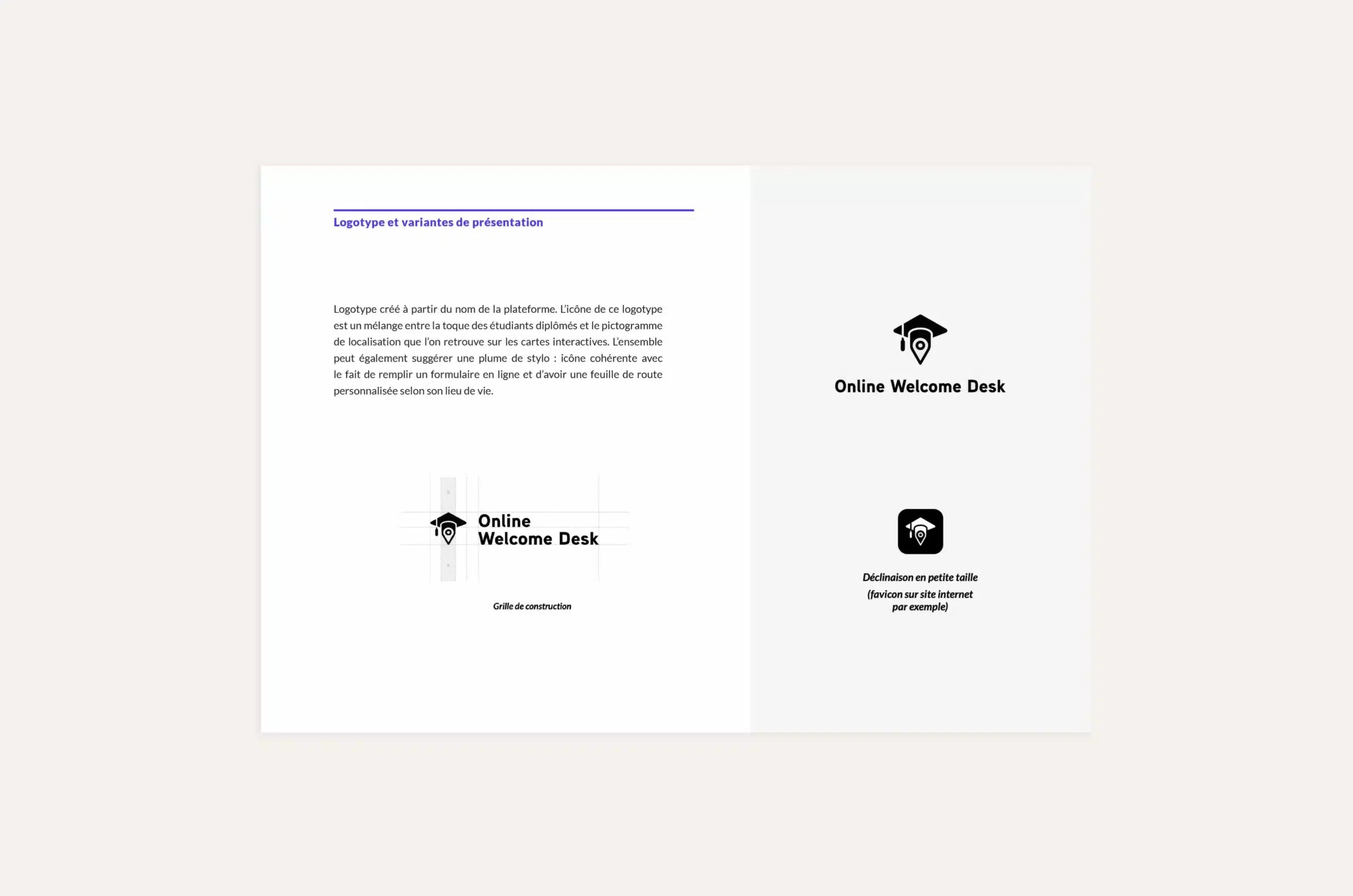 Planche de la charte graphique web avec le logotype Online welcome Desk et ses déclinaisons.
