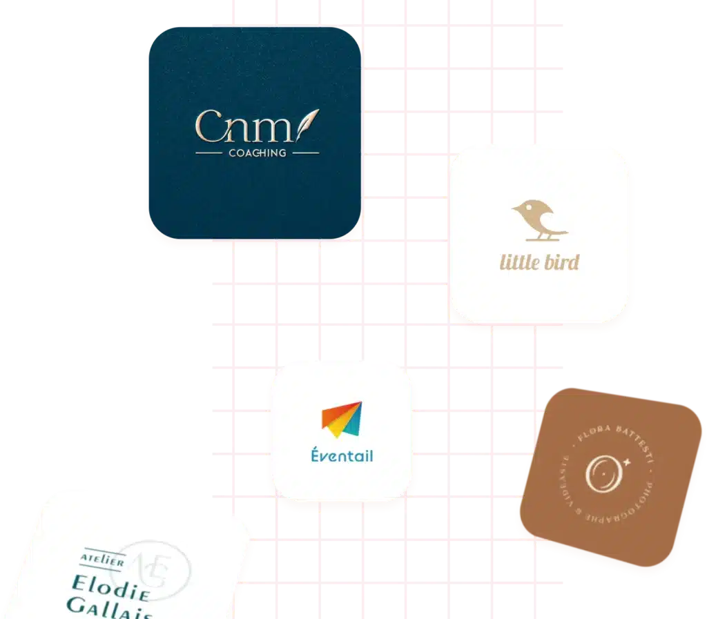 différentes cartes avec plusieurs logotypes réalisés par le studio
