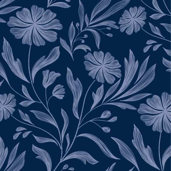 Motif végétal de Maison Luma sur fond bleu nuit