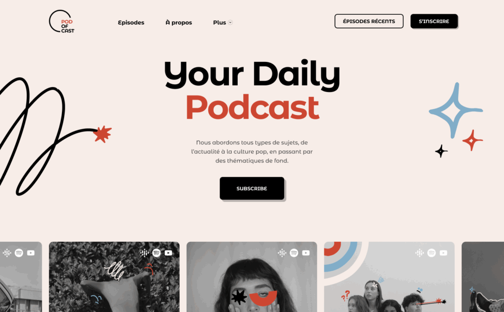 Exemple de page d'accueil d'un site de podcast
