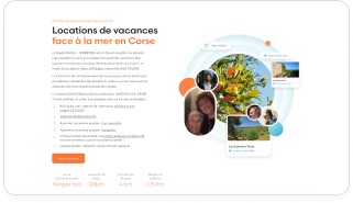 Page d'accueil d'un site de locations de vacances face à la mer en Corse