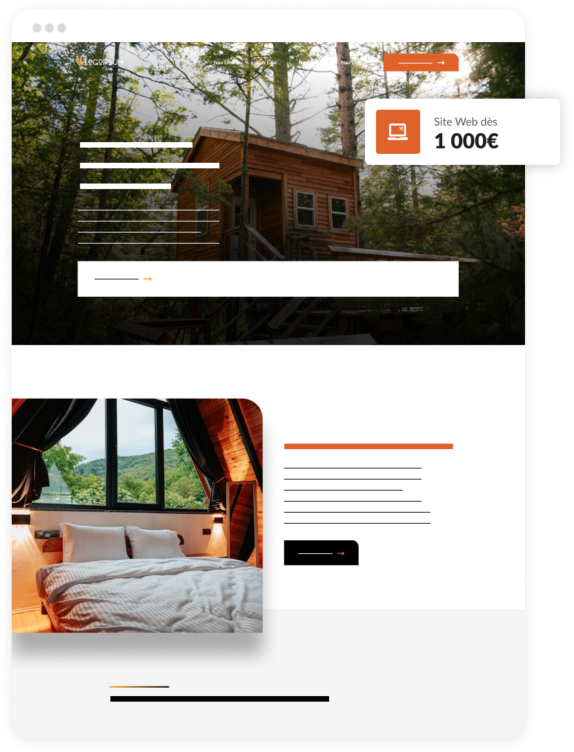 Maquette sur tablette d'un site de location de cabane, site web dès 1 000 €