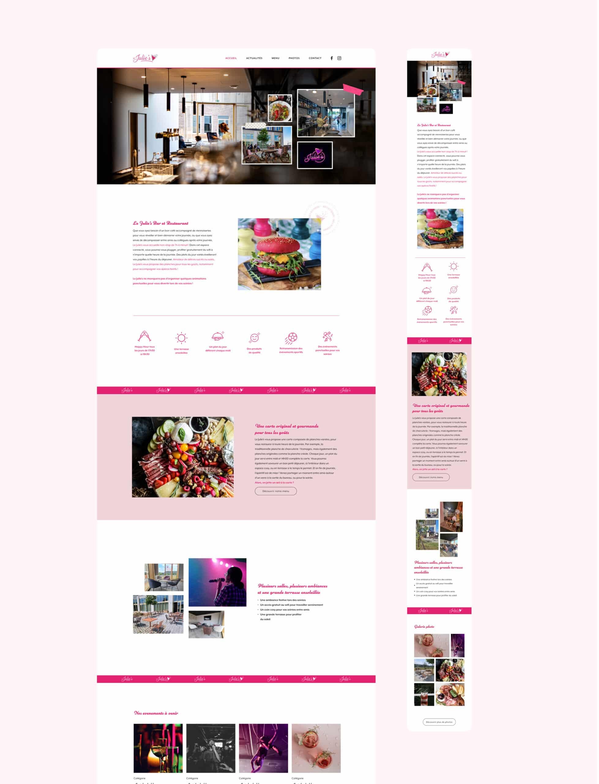 Visuel qui présente le site web réalisé pour le restaurant Le Julies. On y voir la version du site en format ordinateur et mobile vu de loin avec les différentes sections.
