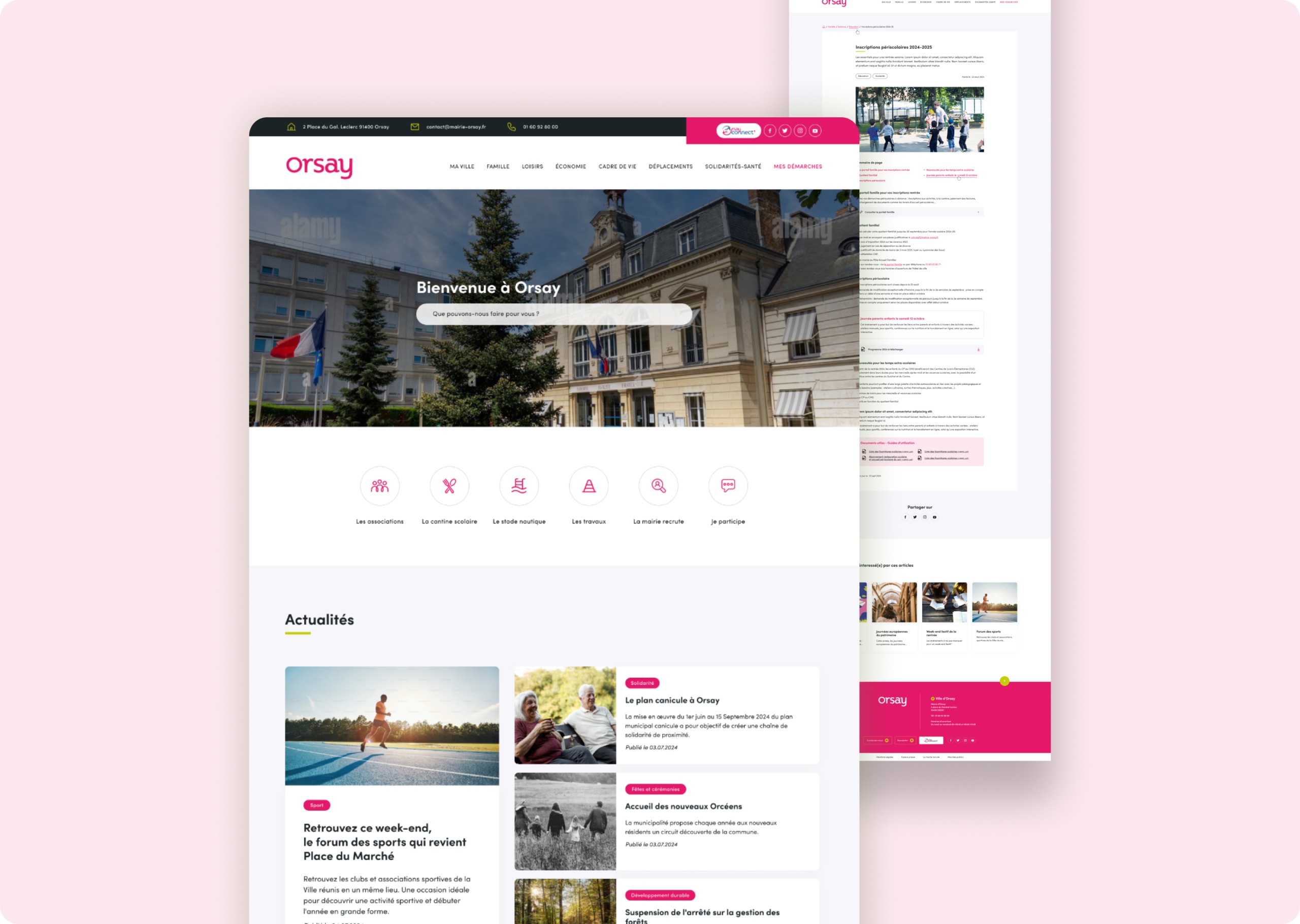 Page d'accueil du site de la ville d'Orsay sur ordinateur