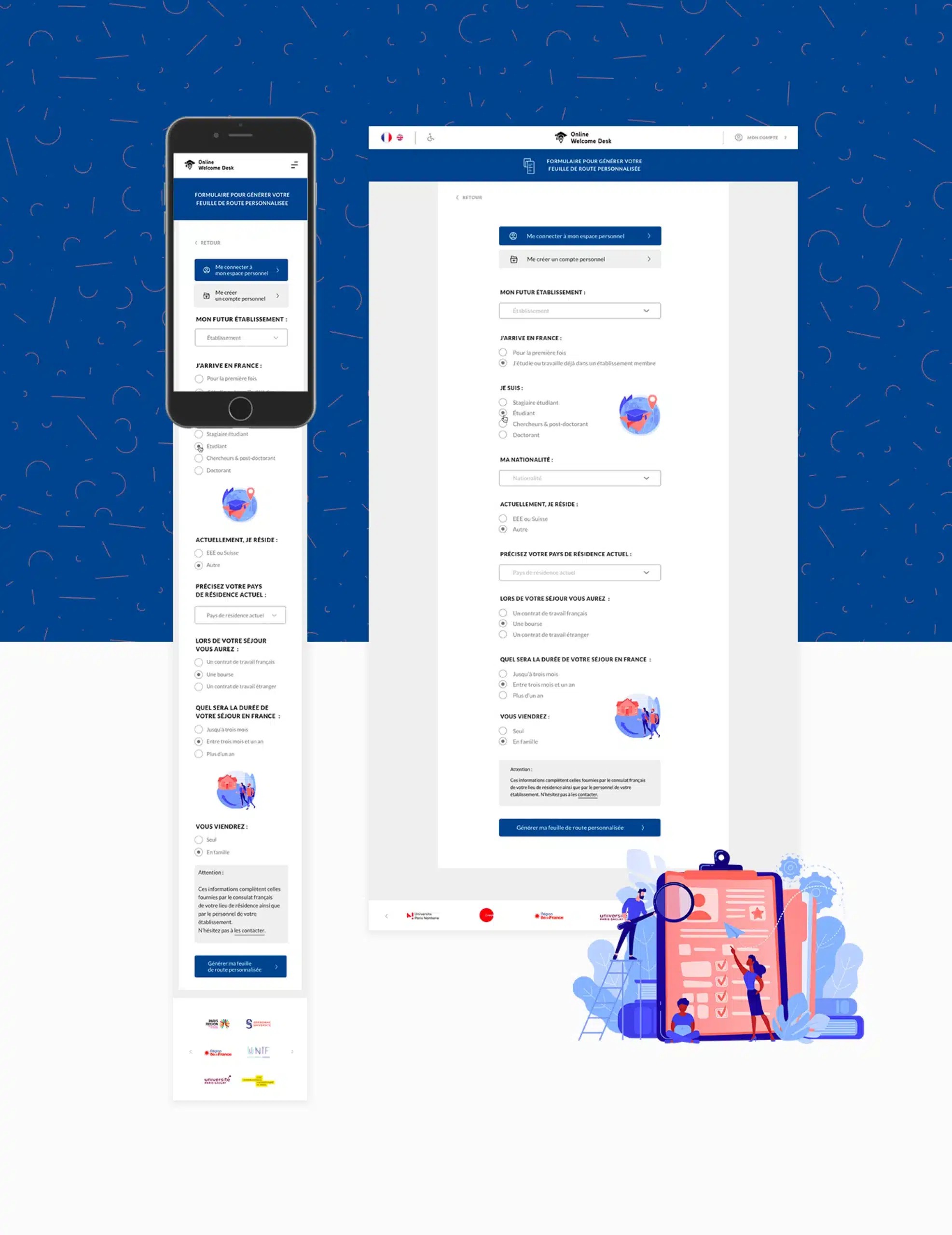 Mobile et interface d'ordinateur présentant le formulaire en ligne pour télécharger sa feuille de route personnalisée