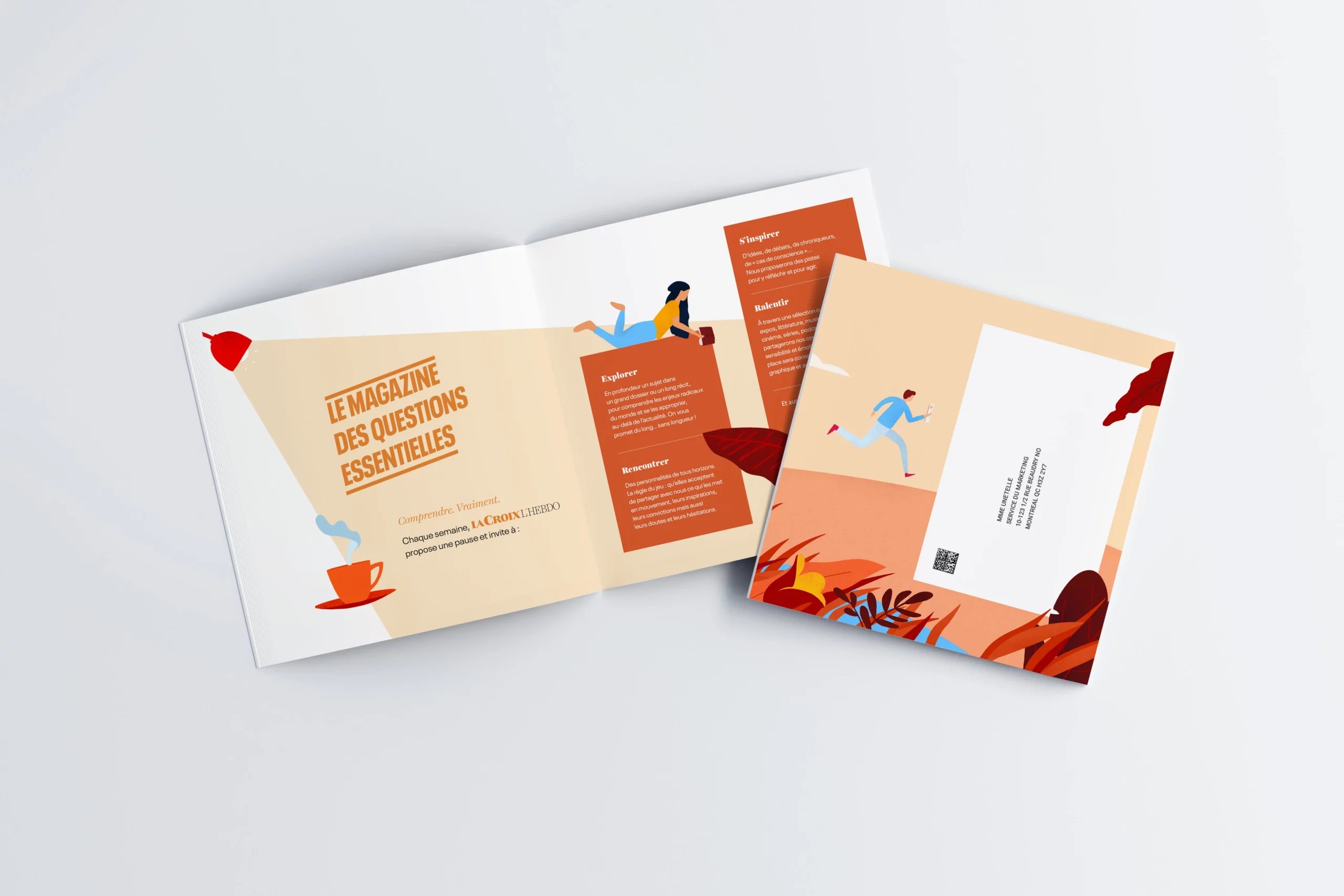 Intérieur de la brochure de présentation avec deux illustrations réalisées par le Studio Movimento