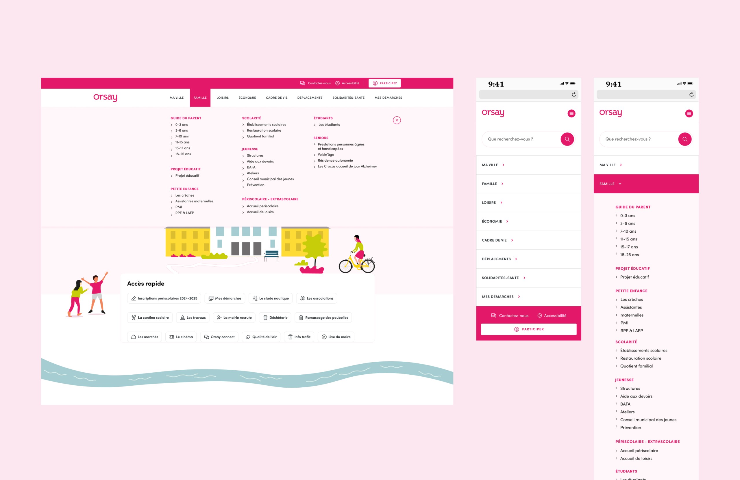 Menu et accès rapides du site d'Orsay sur ordinateur et téléphone
