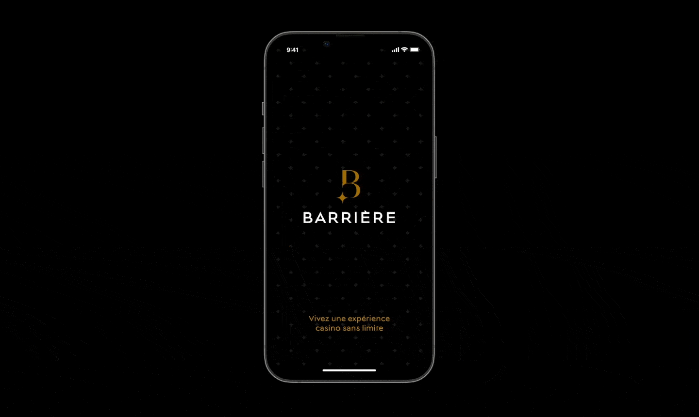 écran de mobile avec l'animation du logotype barrière pour l'application mobile réalisée. Tout est sur fond noir.