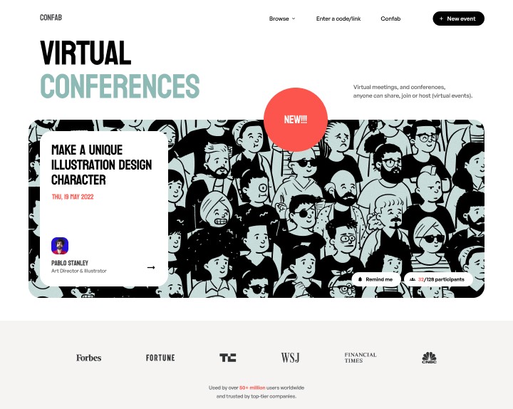Exemple de page d'accueil d'un site de conférences en ligne