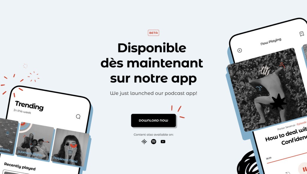 Exemple de page de lancement d'une application de podcast