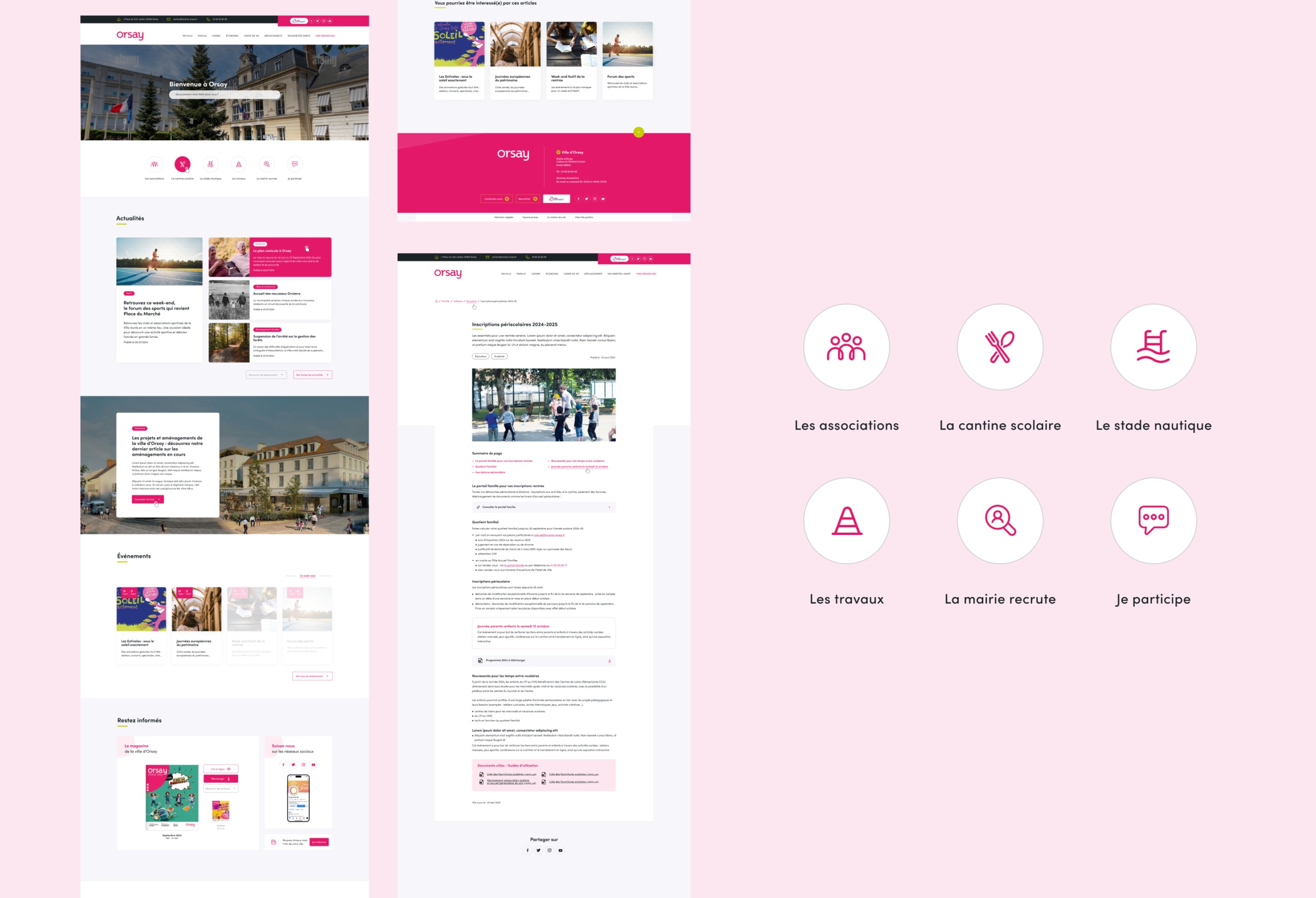 Pages du site d'Orsay et icônes des accès rapides