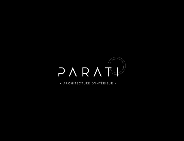 Logotype Parati, architecture d'intérieur, sur fond noir