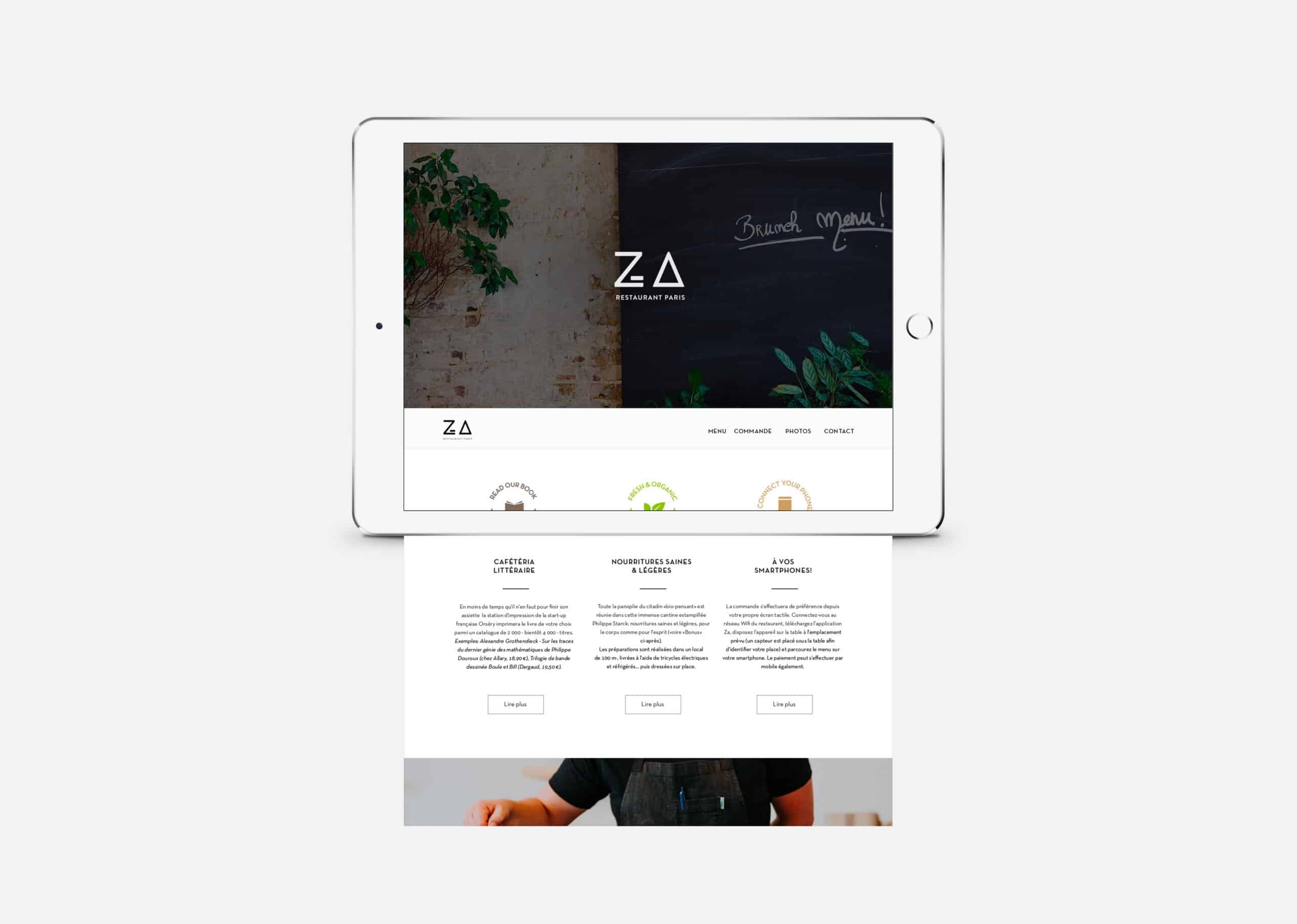 Écran qui présente la homepage du site internet du restaurant Za Paris