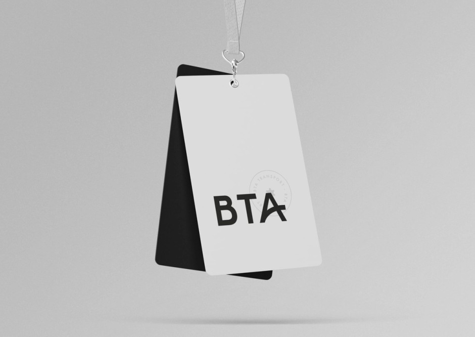 Étiquette suspendue au logotype BTA, recto blanc et verso noir