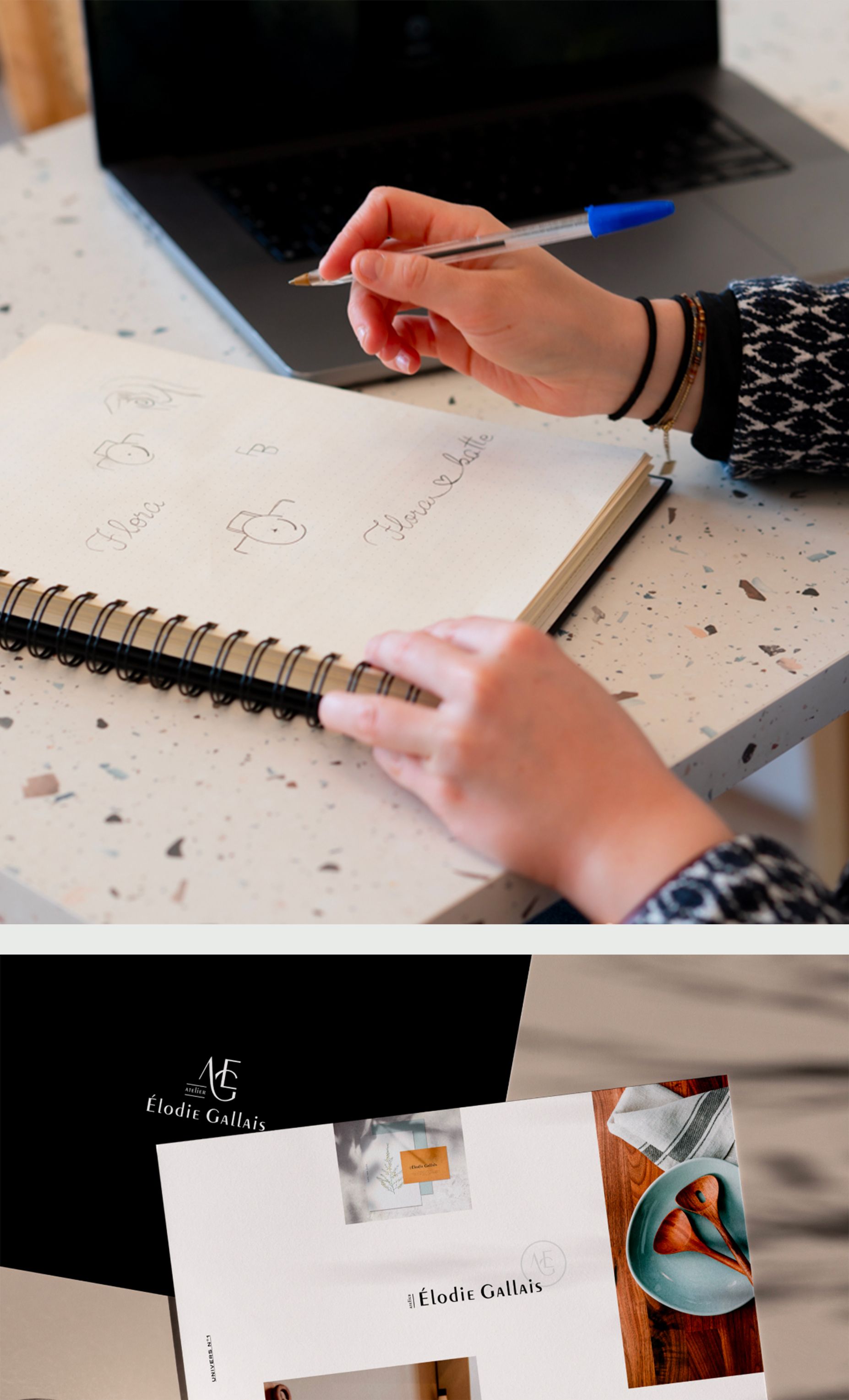 Création de logo au crayon dans un carnet