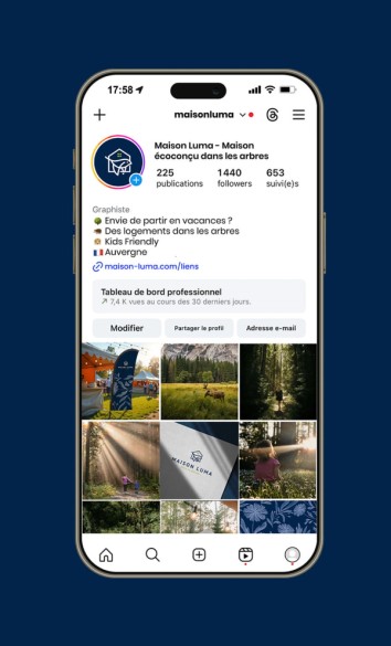 Compte Instagram de Maison Luma sur un téléphone