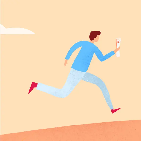 Illustration d'un homme qui court sur une colline orange