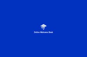 logotype blanc sur fond bleu réalisé pour la plateforme Online Welcome Desk projet pour l'UNIF