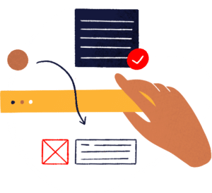 Illustration d'une main qui modifie les éléments qui composent un site internet pour montrer que l'administration est facile