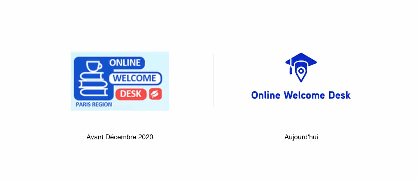 À gauche l'ancien logotype de la plateforme Online Welcome Desk et à droite le nouveau logotype de la plateforme