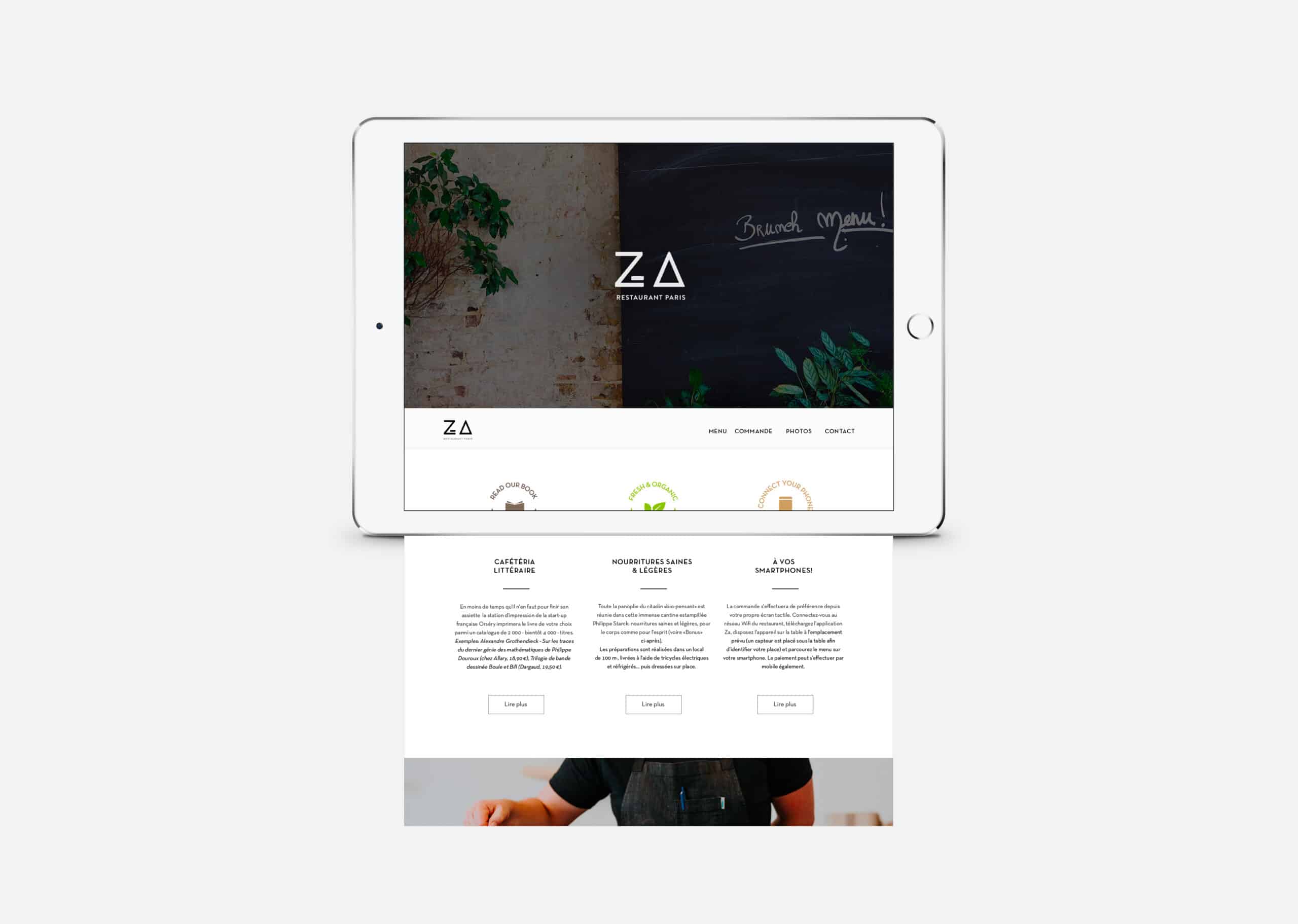 Écran qui présente la homepage du site internet du restaurant Za Paris