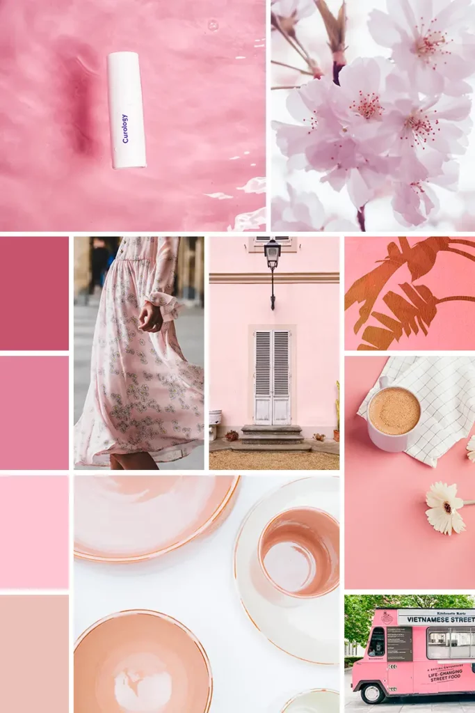 Moodboard dans les nuances de rose et de couleurs crèmes